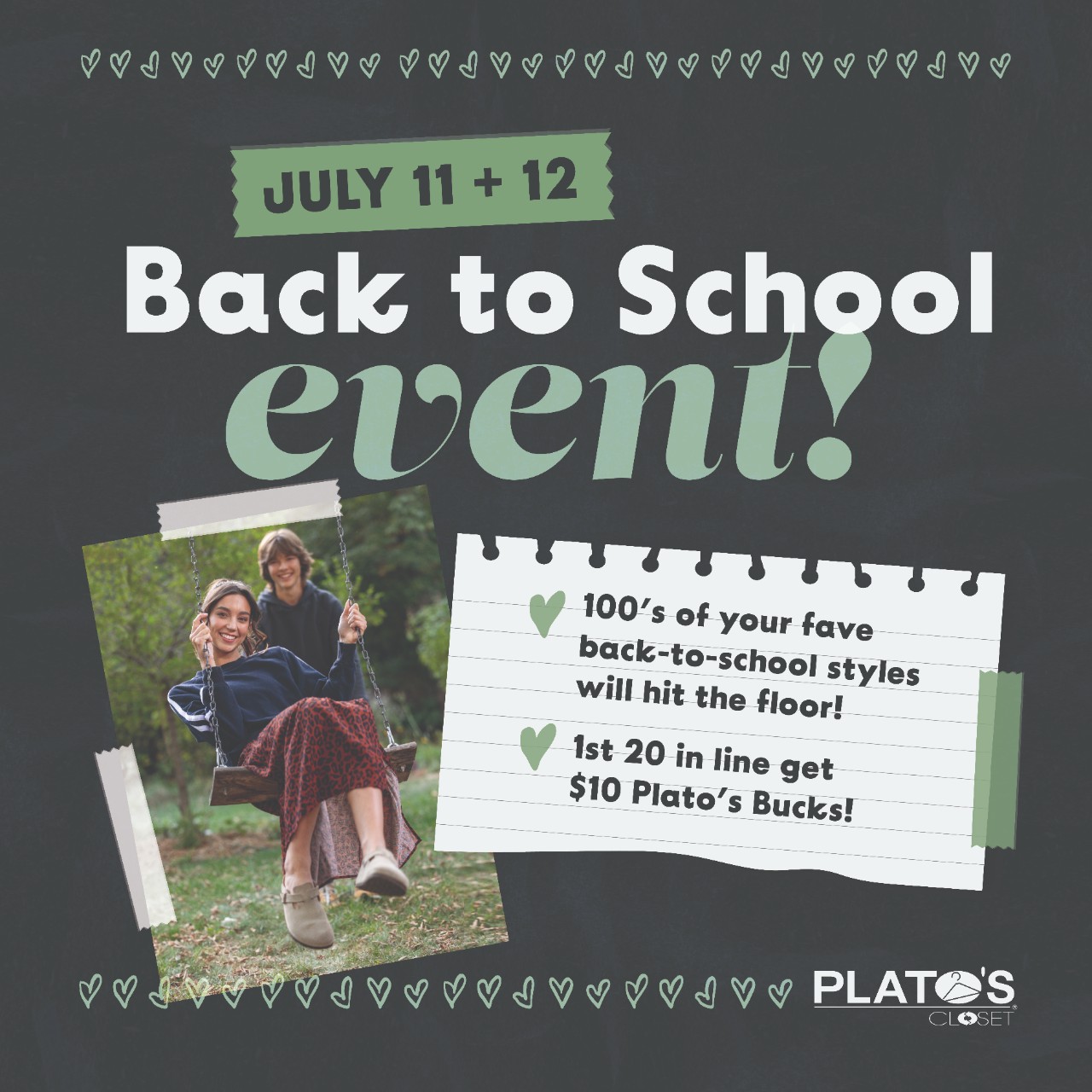 Back to school event at plato's in utica michigan is doing a HUGE back to school event this year July 11th and 12th!